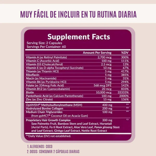 HAIR GROWTH - Vitamina para cabello con Biotina x 120 cápsulas