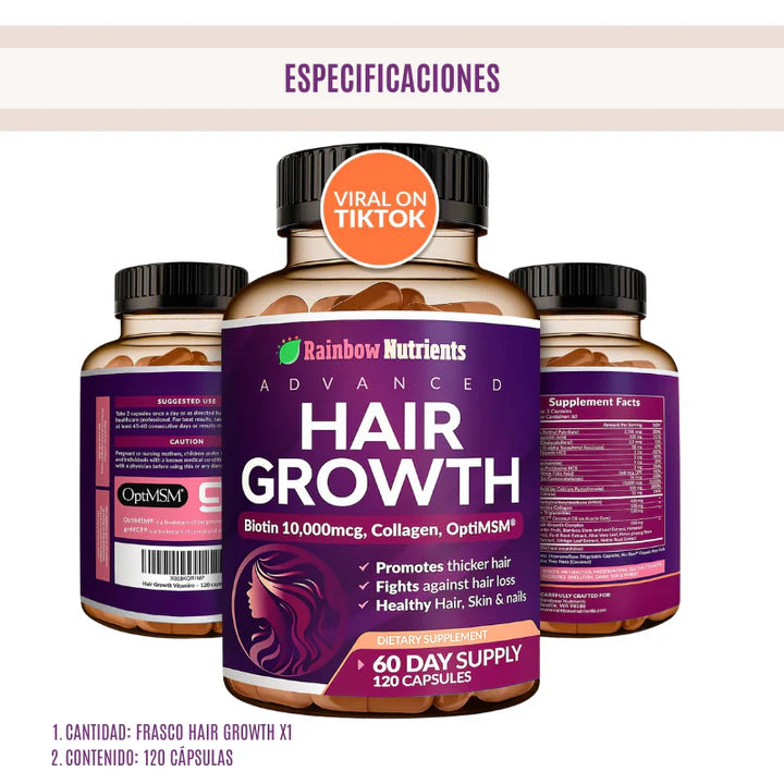 HAIR GROWTH - Vitamina para cabello con Biotina x 120 cápsulas